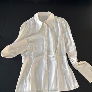 Chic Ivory Satin Blouse